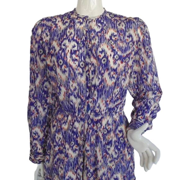 ISABEL MARANT ETOILE Shirt Dress, 38/6, Silk, Ikat print, Long sleeves, Purple - Picture 6 of 14